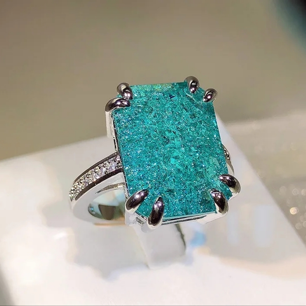 🩵Sterling silver teal diamond ring - Picture 5 of 5
